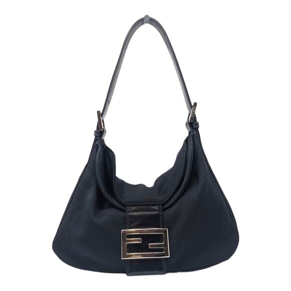 Vintage Fendi Mama baguette double flap neoprene FF logo shoulder bag black - Picture 1 of 11